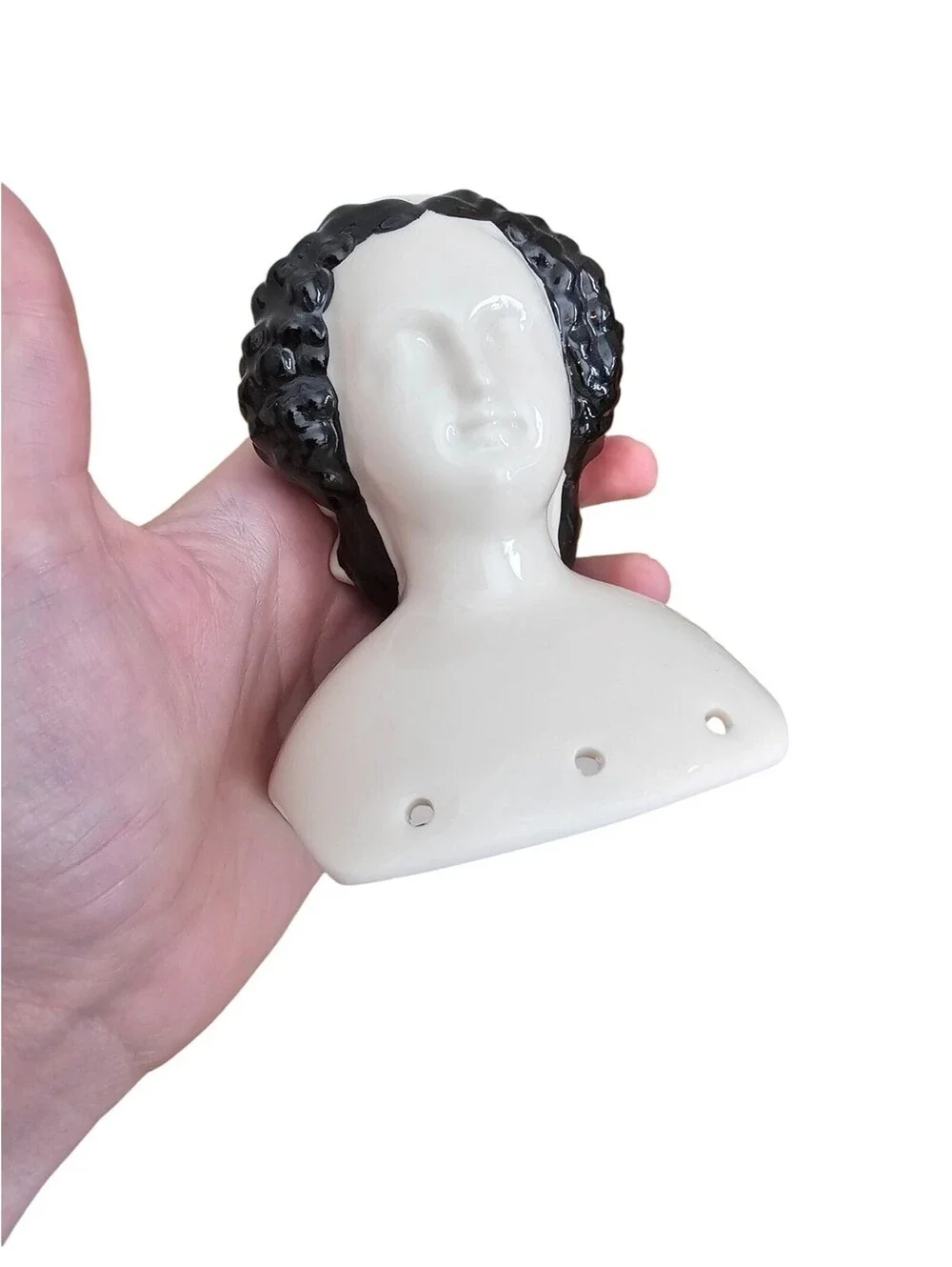 Vintage Hand Painted Porcelain  Bisque Doll Bust Head Ann Rost Black Hair